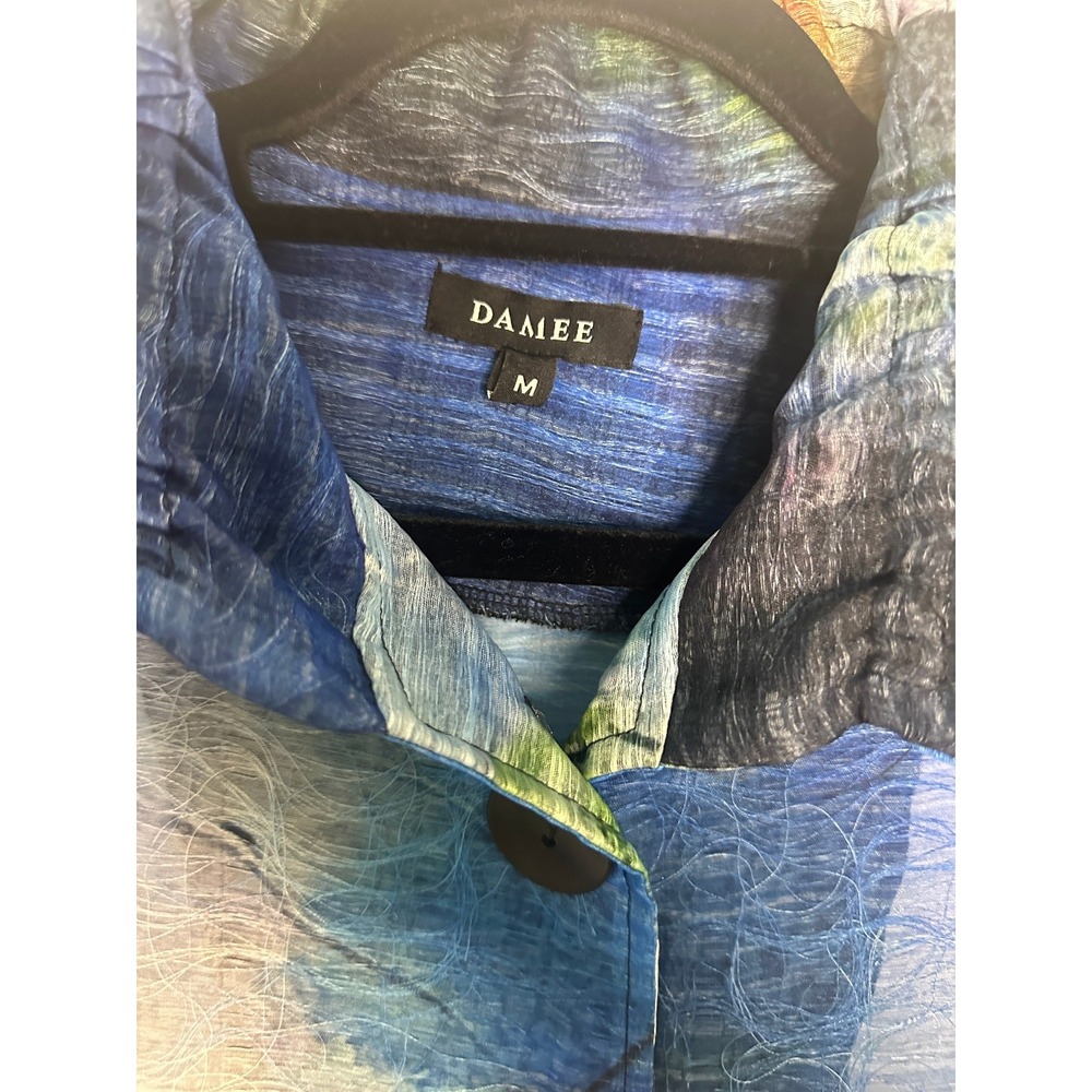 Damee Abstract Art to Wear Sheer Textured Button Up Jacket Topper Blue Medium - Picture 7 of 12